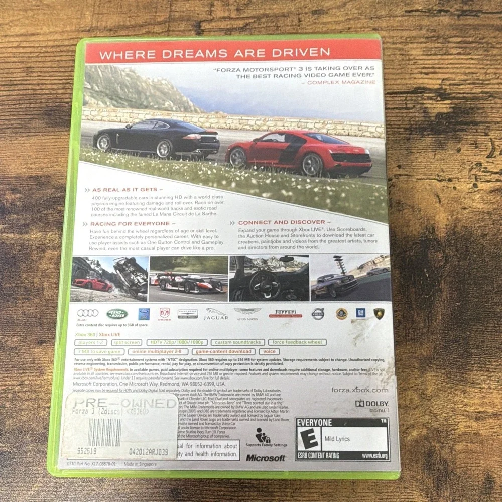 Microsoft Forza Motorsport 3 2-Disc w/Manual Xbox 360 NTSC E Not For Resale
